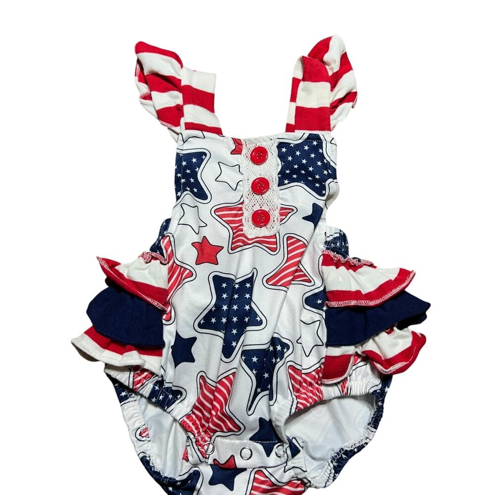 Marie Nicole Stars and stripes patriotic bubble romper size 0-3 months